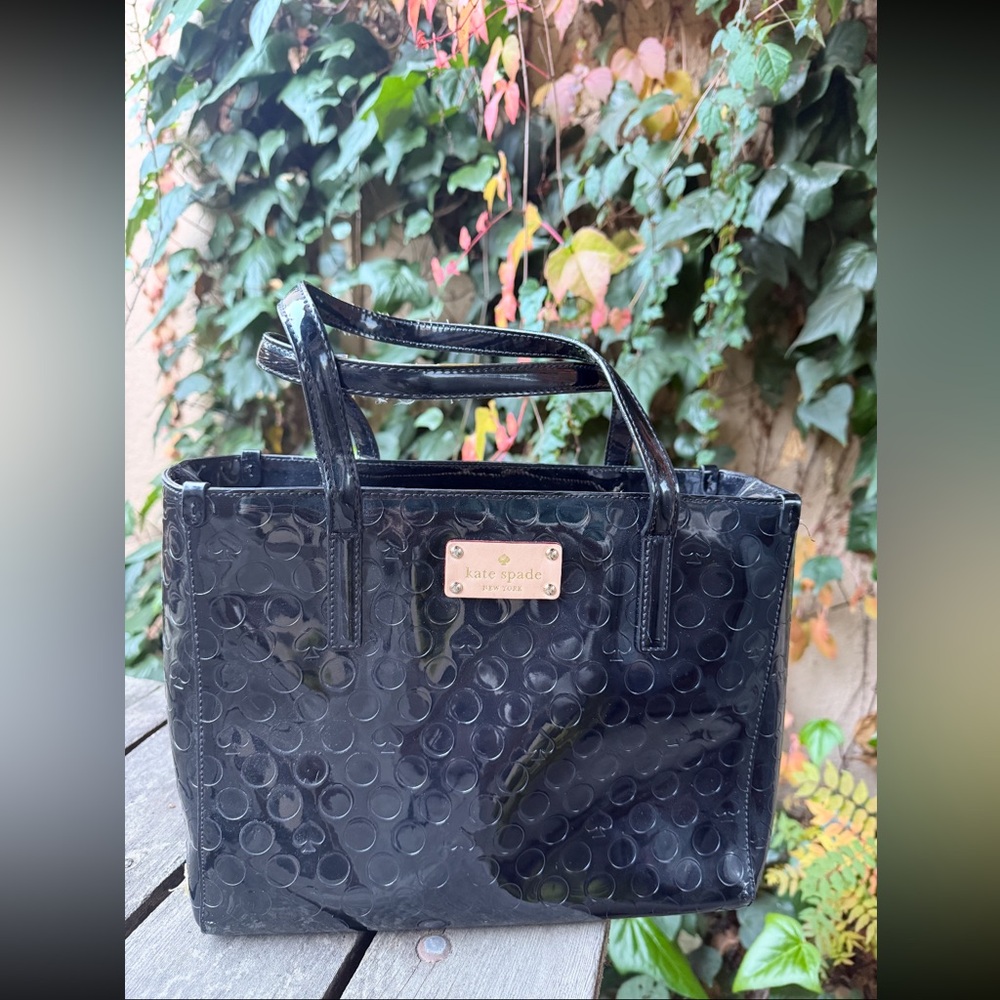 Kate Spade Glossy Black Embossed Tote